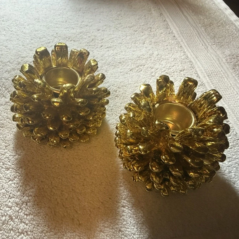 Golden Pinecone Taper Candleholders